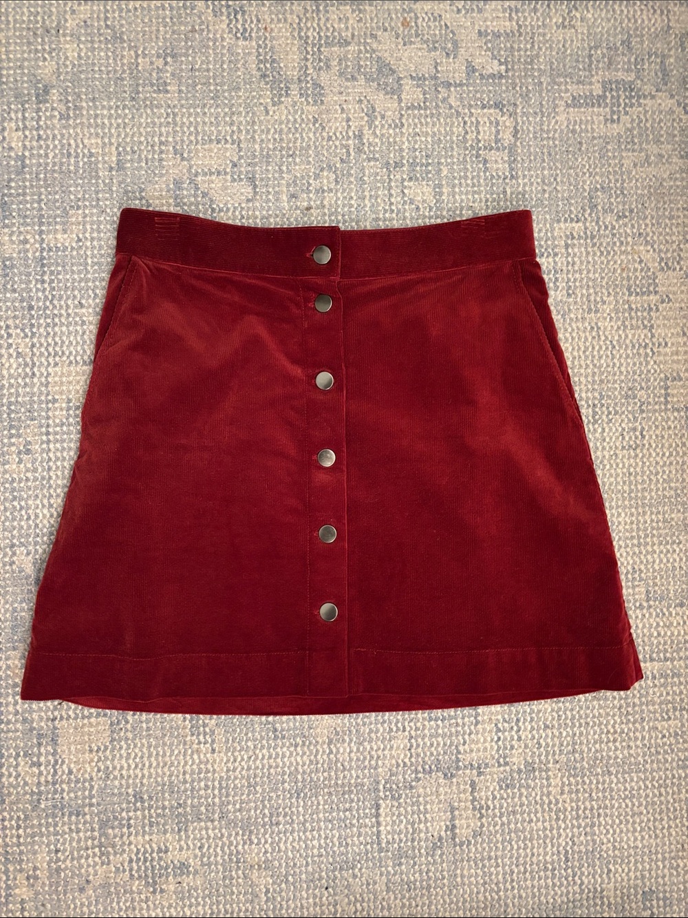 & Other Stories Button-Front Corduroy Mini Skirt in Deep Red